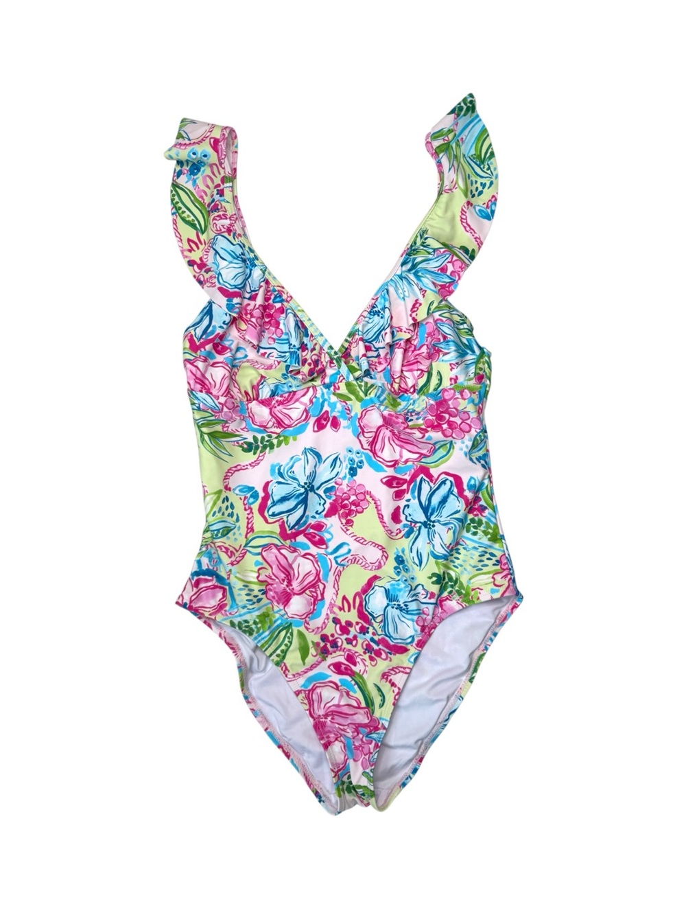 Stella Parker Ruffle Printed One Piece Bathing Suit Size Large